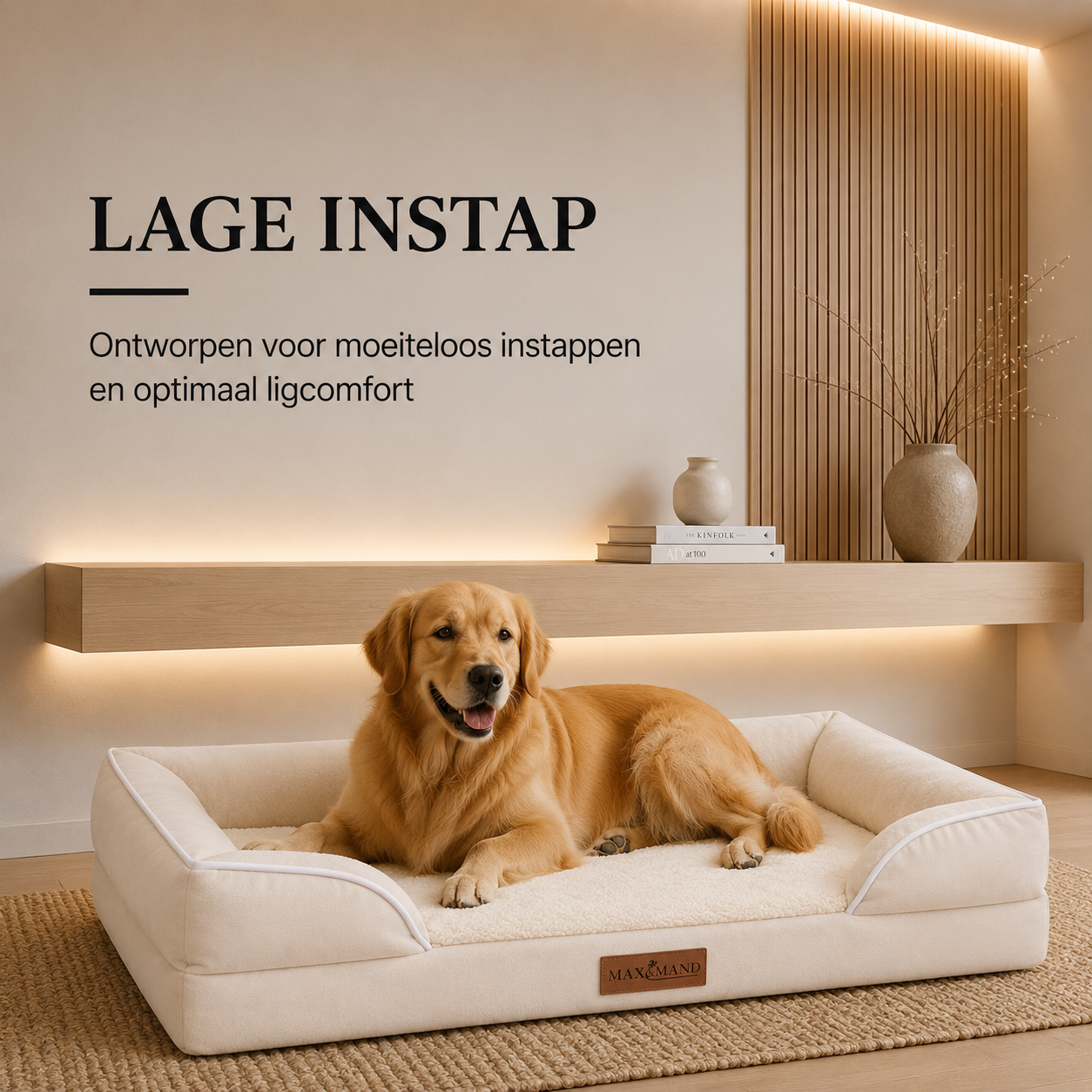Max&Mand Orthopedische Hondenmand Beige – M (76 × 50 × 18 cm)