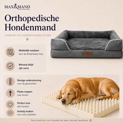 Max&Mand Orthopedische Hondenmand Donkergrijs – L (115 × 90 × 22 cm)