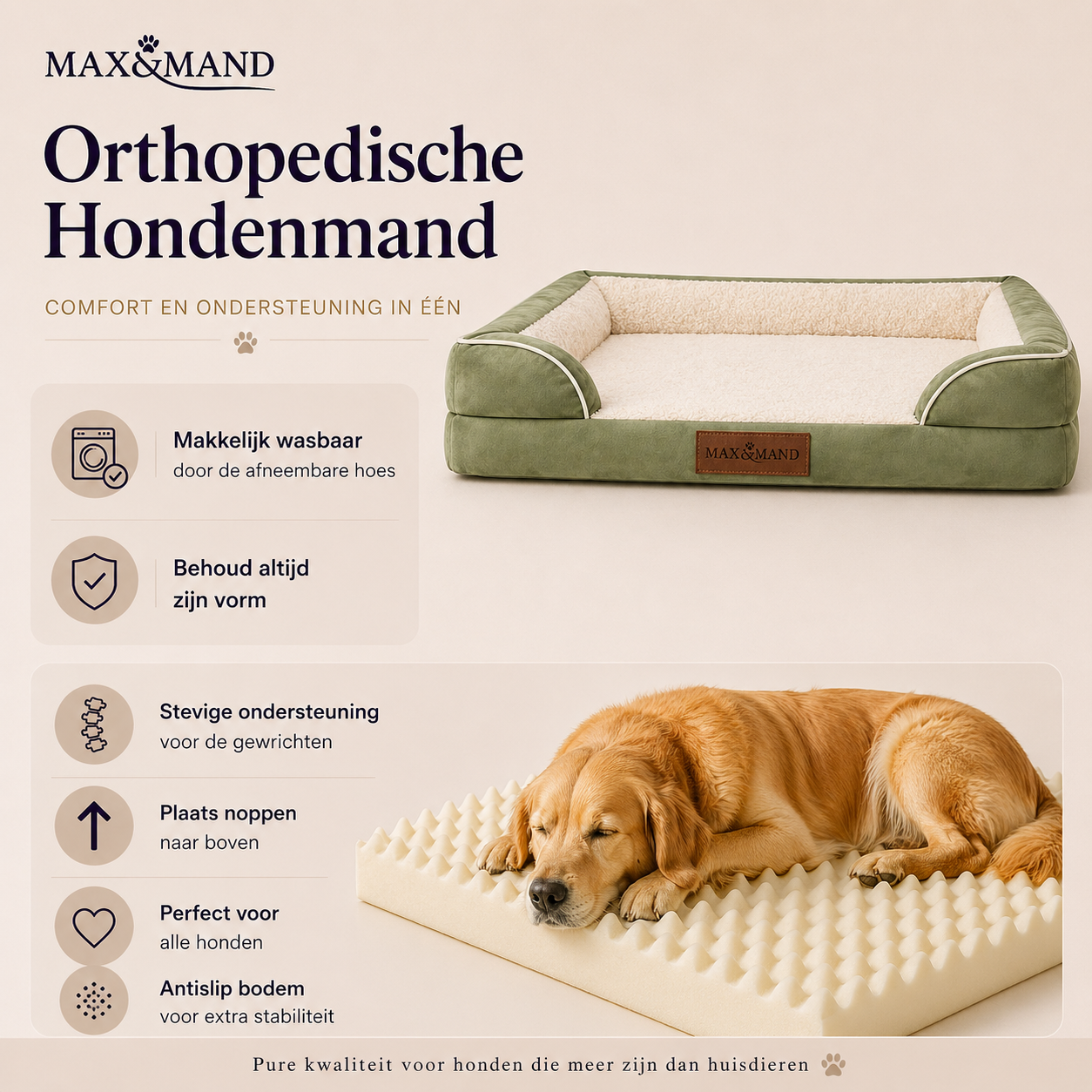 Max&Mand Orthopedische Hondenmand Groen – L (115 × 90 × 22 cm)