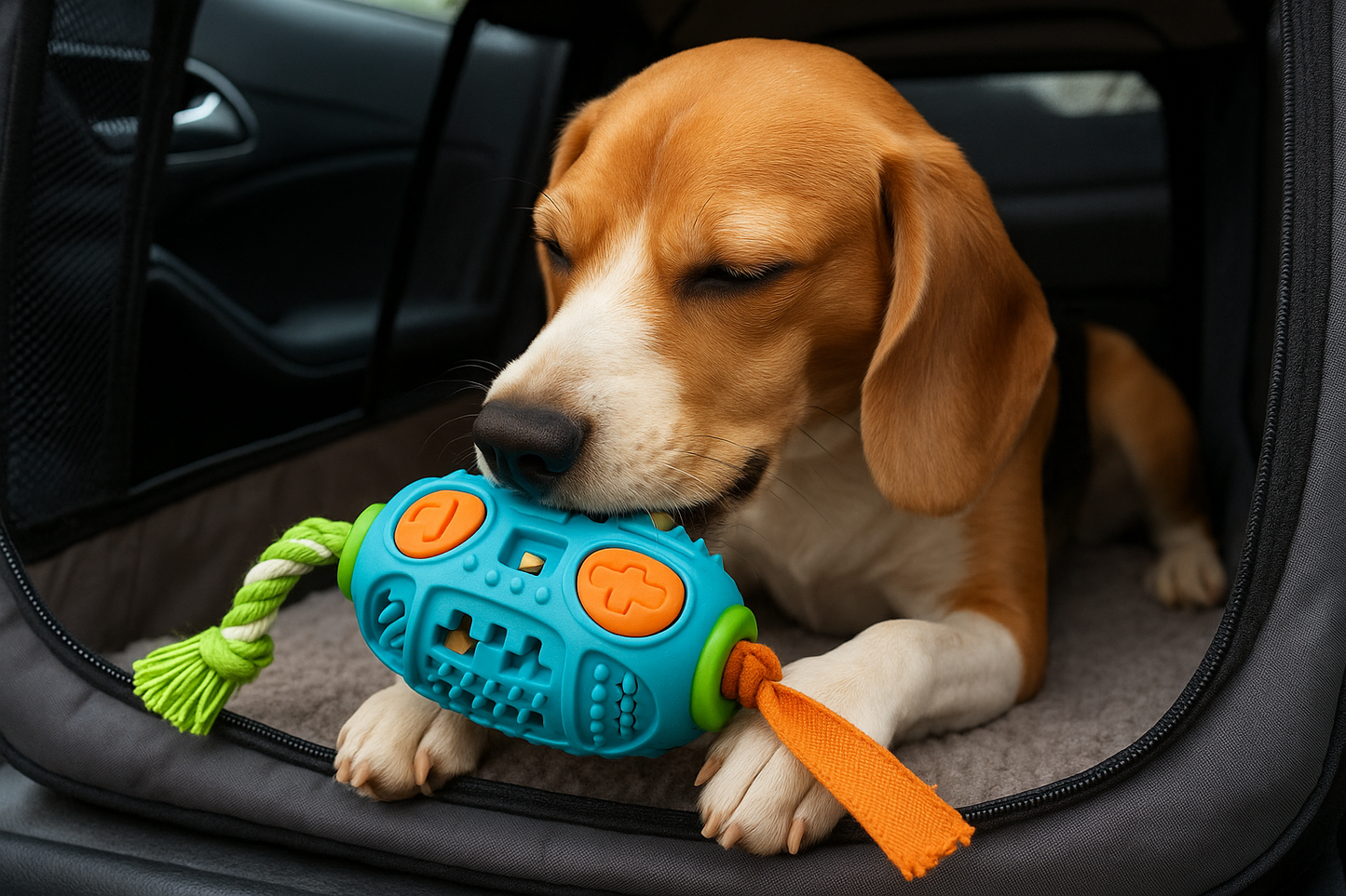 Interactief kauwspeeltje voor honden – rust en afleiding tijdens het reizen