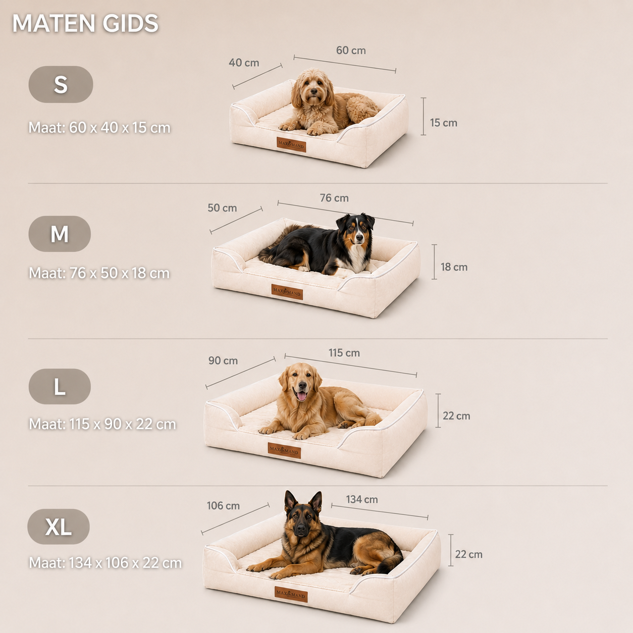 Max&Mand Orthopedische Hondenmand Beige – M (76 × 50 × 18 cm)